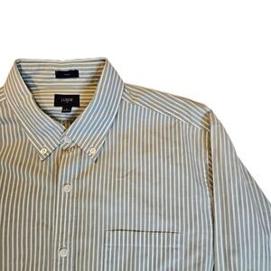 J. Crew Size Large Slim Fit Gray-Green Striped Button-Up Shirt